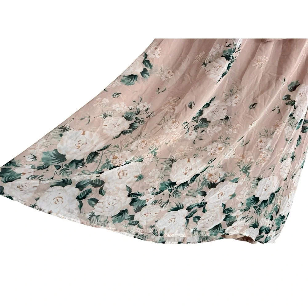 Show Me Your MuMu Maxi Dress M AUDREY Blush Floral‎ Ruffle Wrap Front Chiffon